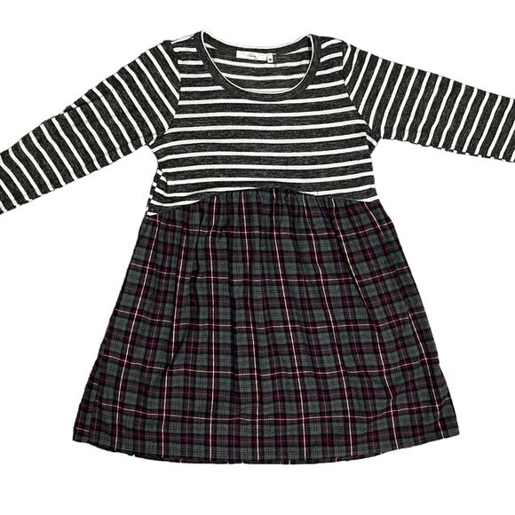 Andrée by Unit MEDIUM Striped Plaid Pocket Elbow Patch Pocketed Swing Dress - Picture 11 of 12